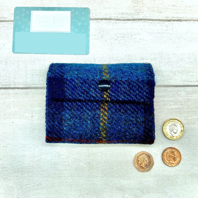 Harris Tweed® 3 Compartment Purse in navy blue check Plaid Accordion Coin Purse Checked Scottish Concertina Purse Scottish Gift image 1