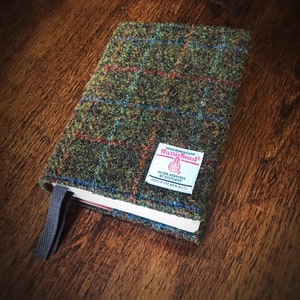 Harris Tweed® Bible Covers Scottish Tweed check tartan Bible dust cover Plaid Tweed Holy Book Protector flecked olive