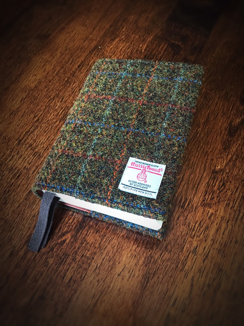 Harris Tweed® Bible Covers Scottish Tweed check tartan Bible dust cover Plaid Tweed Holy Book Protector flecked olive