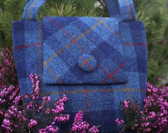 Scottish Harris Tweed® Tote Bag in navy blue check | Plaid Tweed Tote Bags | Tartan Tweed Tote | Check Tweed Shoulder Bags | Gift for Her