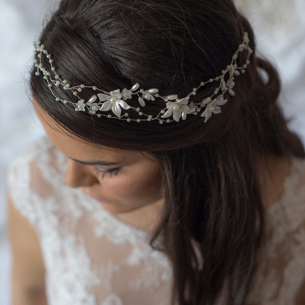 Wedding Accessories, Bridal Headpiece, Wedding Flower Crown, Ivory Flower Crown, Rustic Head Wreath, Wedding Headband, Bridal Hair