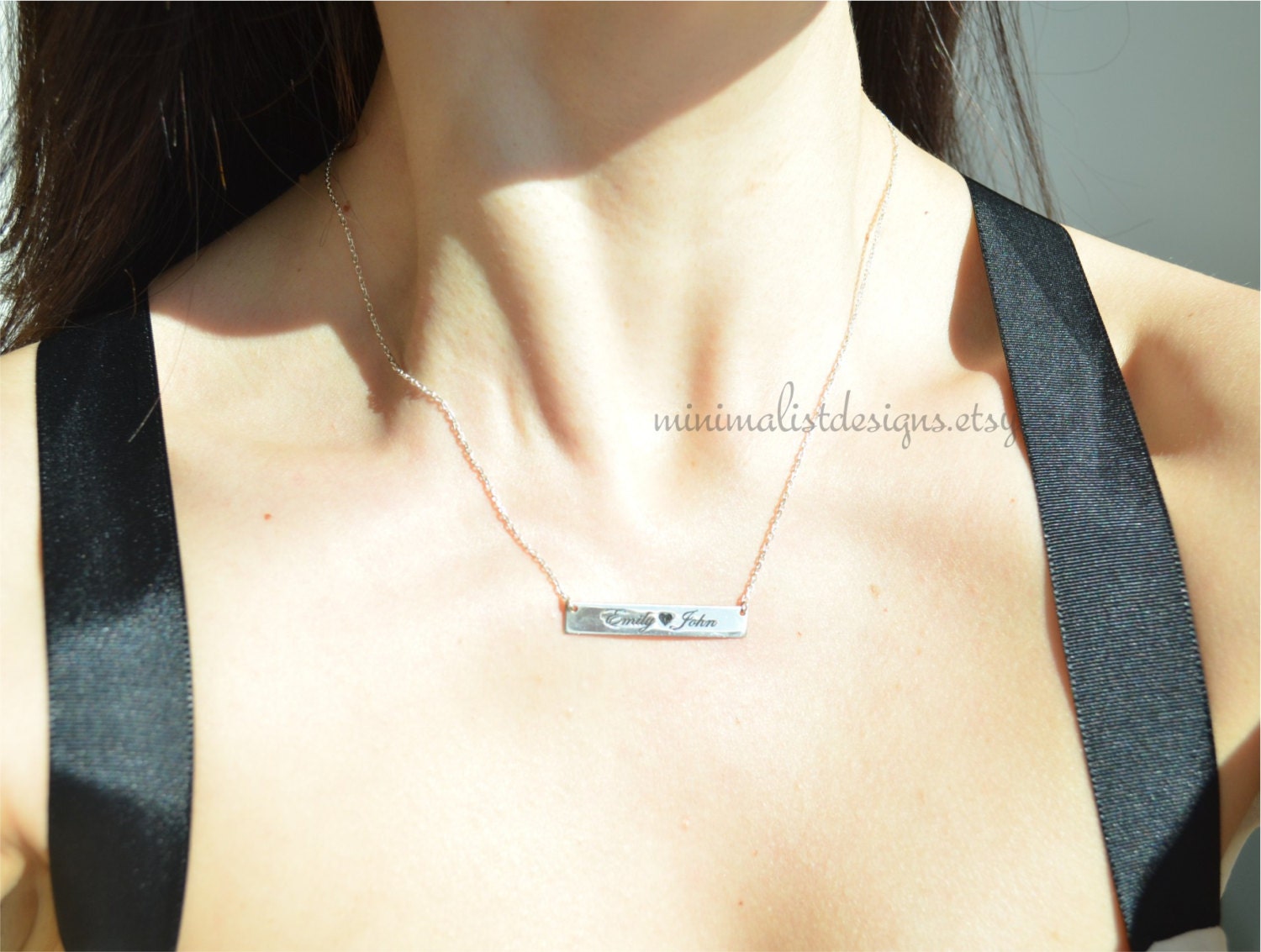 Sterling Silver initial bar necklace nameplate necklace Etsy