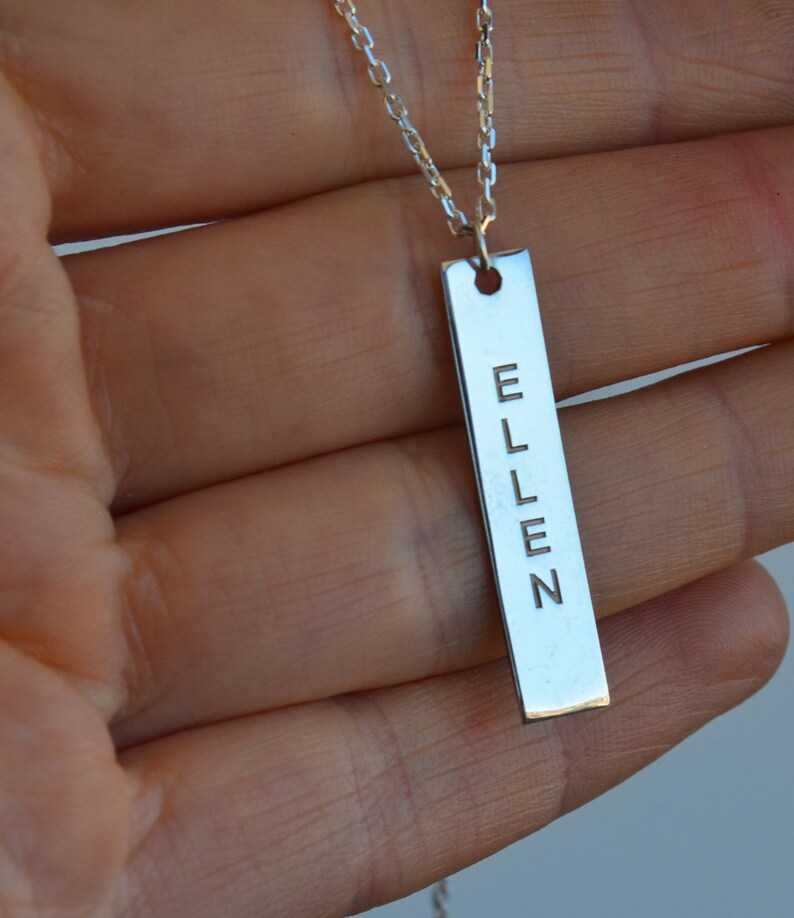 Sterling Silver initial bar necklace nameplate necklace Etsy
