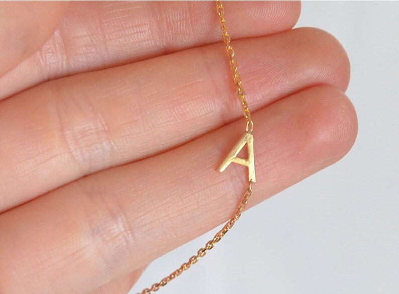 14k Solid Gold Sideways Initial Necklace Gold Initial Etsy