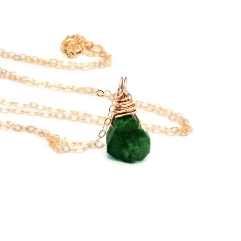 Chrome Diopside tiny Gemstone Pendant wire wrapped Sterling Silver Necklace BOX