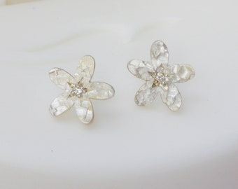 Diamond Silver Flower Earrings