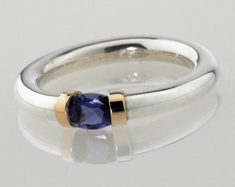 Iolite Silver and Gold Tension Ring