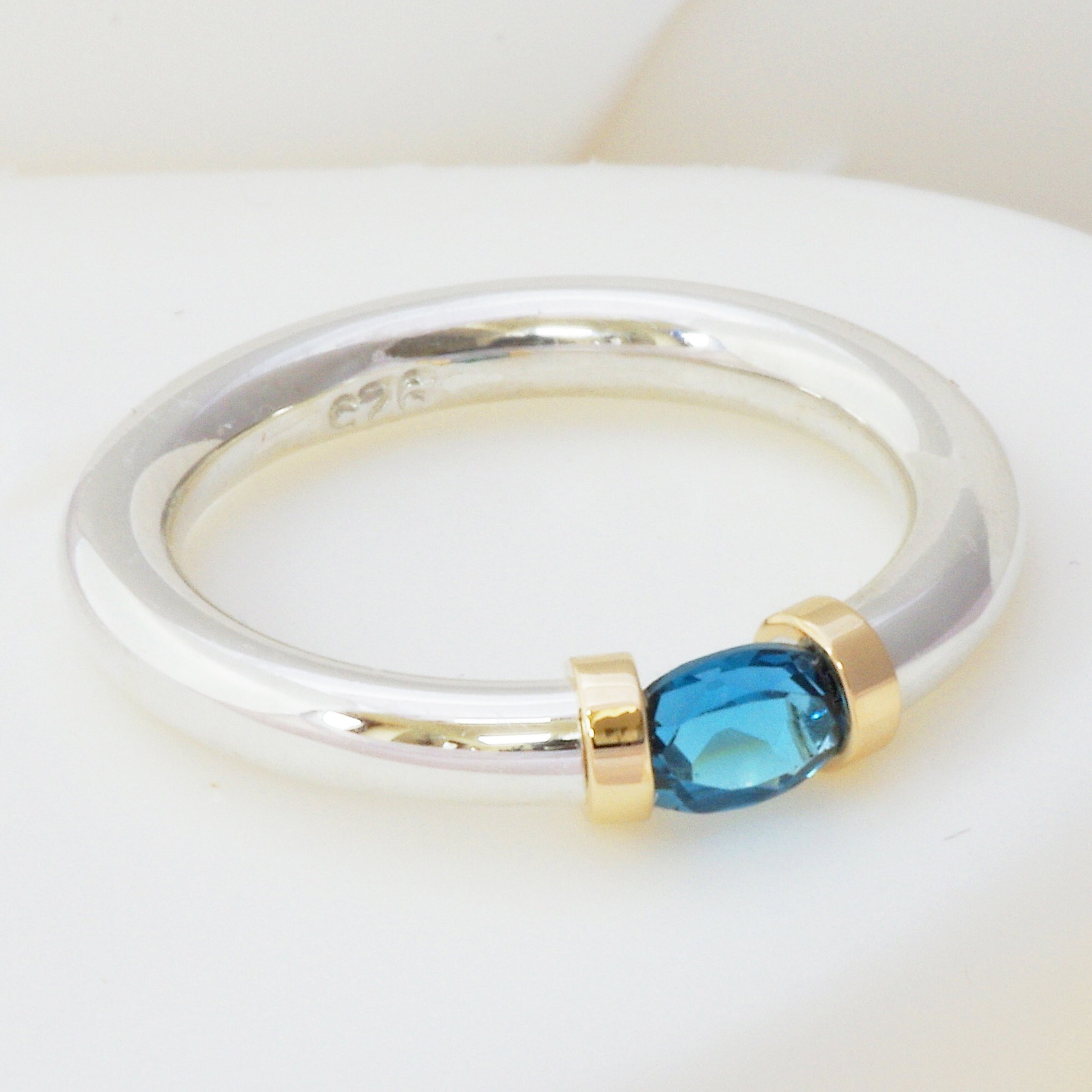 Blue Topaz Tension Ring in Silver With Gold. - Etsy UK