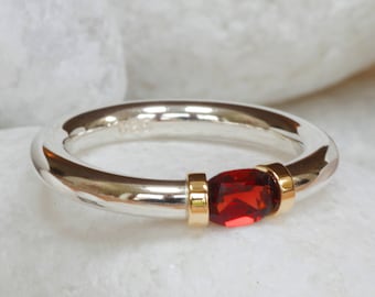 Garnet Set Silver and Gold Tension Ring