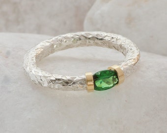 sterling silver ring green tourmaline tension engagement band rings  October birthstone jewellery gift daughter present for wife