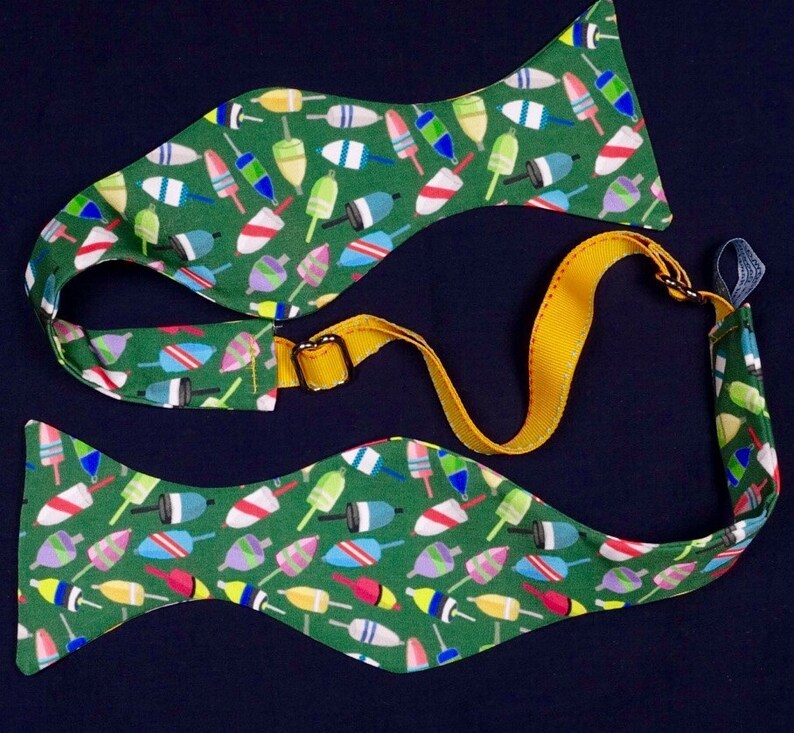 Tossed Lobster Trap Buoys on Green English-Style Bow Ties Self-Tie or Pre-Tied with or without a Matching Pocket Square
