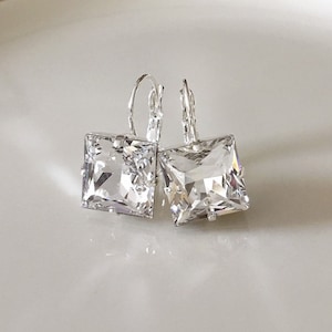 Swarovski Square drop crystal earrings, simple, bridal earrings, wedding earrings, bridesmaid gift, wedding jewelry, geo, princess cut