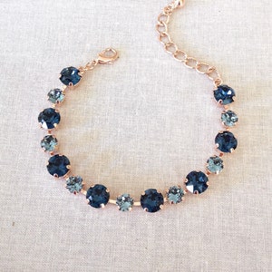 Navy blue Steel blue crystal bracelet, wedding jewelry, tennis bracelet, bridesmaid gift, bridal bracelet, something blue