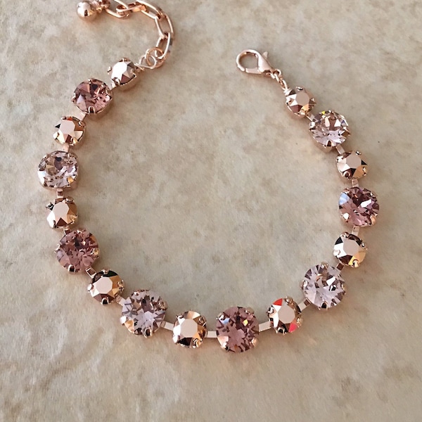 Blush rose gold morganite pink crystal bracelet, wedding jewelry, tennis bracelet, bridesmaid gift, Morganite