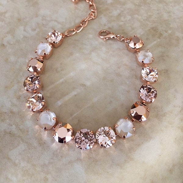 Necklace or Bracelet, nude rose gold ivory cream, morganite, blush, crystal tennis bracelet, Bridal jewelry, bridesmaid gift, pink