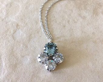 Dusty blue Steel blue crystal necklace, pendant necklace, crystal cluster, bridal, something blue, bridesmaid gift, blue