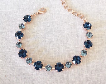 Navy blue Steel blue crystal bracelet, wedding jewelry, tennis bracelet, bridesmaid gift, bridal bracelet, something blue