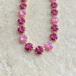 Fuchsia Pink crystal necklace, 12mm Swarovski crystals, bridesmaid gift, large statement tennis necklace, collet, riviere, Anna Wintour