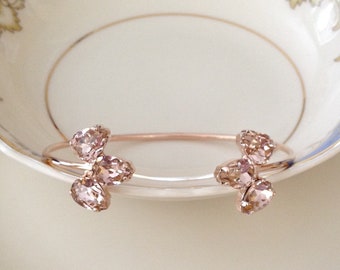 Morganite pink bracelet, Swarovski crystal, open bangle, bridesmaid bracelet, blush bracelet, bridal bracelet, pink