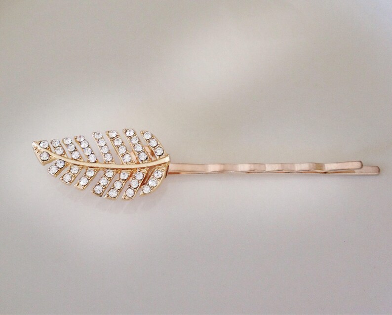 leaf Rose gold pav\u00e9 crystal leaf bobby pin rhinestone leaf bobby pins woodland bridesmaid gift bobby pin bridal hair pin leaves