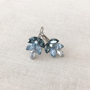 Dusty blue crystal leaf earrings, ombré, something old, something blue, rhinestone earrings, bridesmaid gift, crystal leaf earring