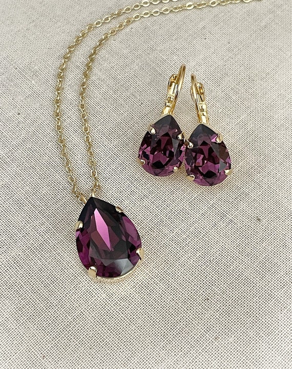 Purple Jewelry Sets Women Big Stone | Purple Stone Necklace Earrings Set -  Purple - Aliexpress