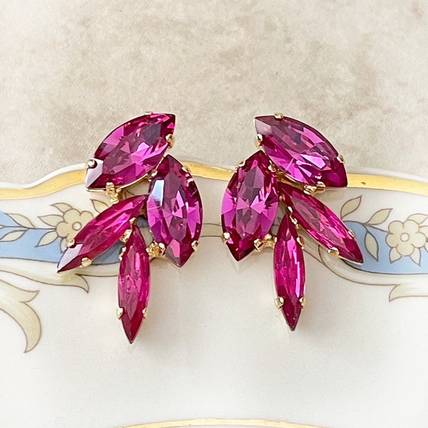 Fuchsia crystal earrings, bridal earrings, bridesmaid gift, Magenta earrings, bridal earrings, bridesmaid gift, pink marquise earrings