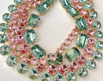 Light Rose, Sea Foam Green, statement necklaces, Anna Wintour style, collet, riviere,
