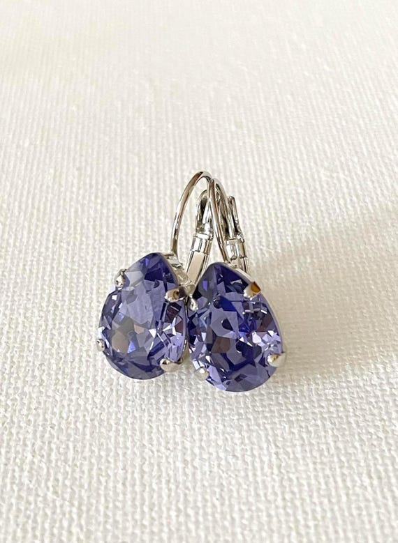 Tanzanite Purple Swarovski Crystal Pear Teardrop Earrings