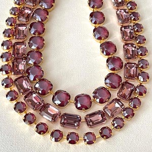 Swarovski necklace stack, Burgundy Mauve Dark Red Anna Wintour layering style Statement Necklaces, Riviere, Collet