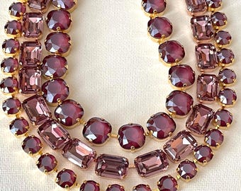 Swarovski necklace stack, Burgundy Mauve Dark Red Anna Wintour layering style Statement Necklaces, Riviere, Collet