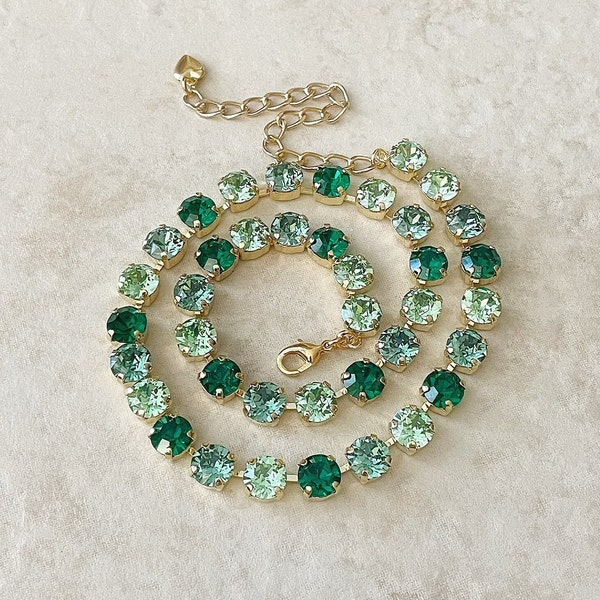 Emerald, Light Emerald, Peridot ombré necklace, Swarovski crystal, bridal, bridesmaid gift, crystal tennis necklace, green, gradient