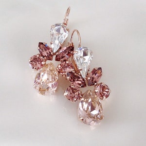 Morganite pink Light Burgundy crystal earrings, long earrings, bridesmaid gift, chandelier earrings, bridal, morganite, blush