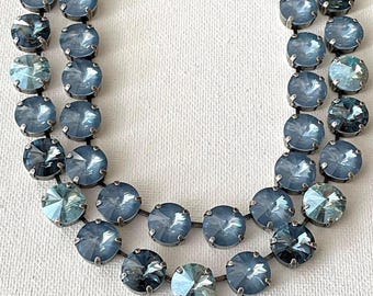 Swarovski Shades of Denim Blue crystal necklace, Anna Wintour style collet, layering, stacking, something blue bridal statement necklaces