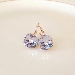 Swarovski Dusty purple cushion cut crystal earrings, bridal earrings, bridesmaid gift, purple, lavender, lilac gray, dangle & drop earrings