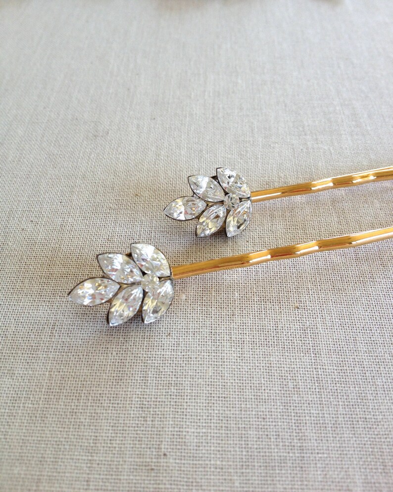 Crystal Leaf Hair Pins Rhinestone Leaf Bobby Pins Wedding Etsy