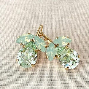 Swarovski Mint green earrings, bridal earrings, bridesmaid gift, light green wedding jewelry, mixed shapes and sizes, cluster earrings