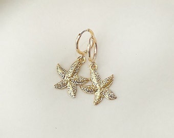 Gold starfish earrings, bridesmaid earrings, nautical earrings, bridesmaid gift, bridal earrings, beach wedding
