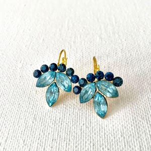 Swarovski navy blue and vintage light blue crystal drop earrings, marquise earrings, drop earrings, lotus, something old, something blue