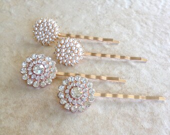 Rose gold pearl hair pins, pair, bobby pins, hair jewelry, wedding, hair slide, bridesmaid, gift, bridal, flower, floral, pearl, gift