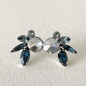 Swarovski blue ombré mixed crystal earrings, Swarovski crystals, Bridal something blue earrings, bridesmaid gift, post, pierced, silver