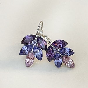 Purple ombré leaf drop earrings, Swarovski crystal, leaf earrings, bridal earrings, bridesmaid gift, Fall Autumn wedding