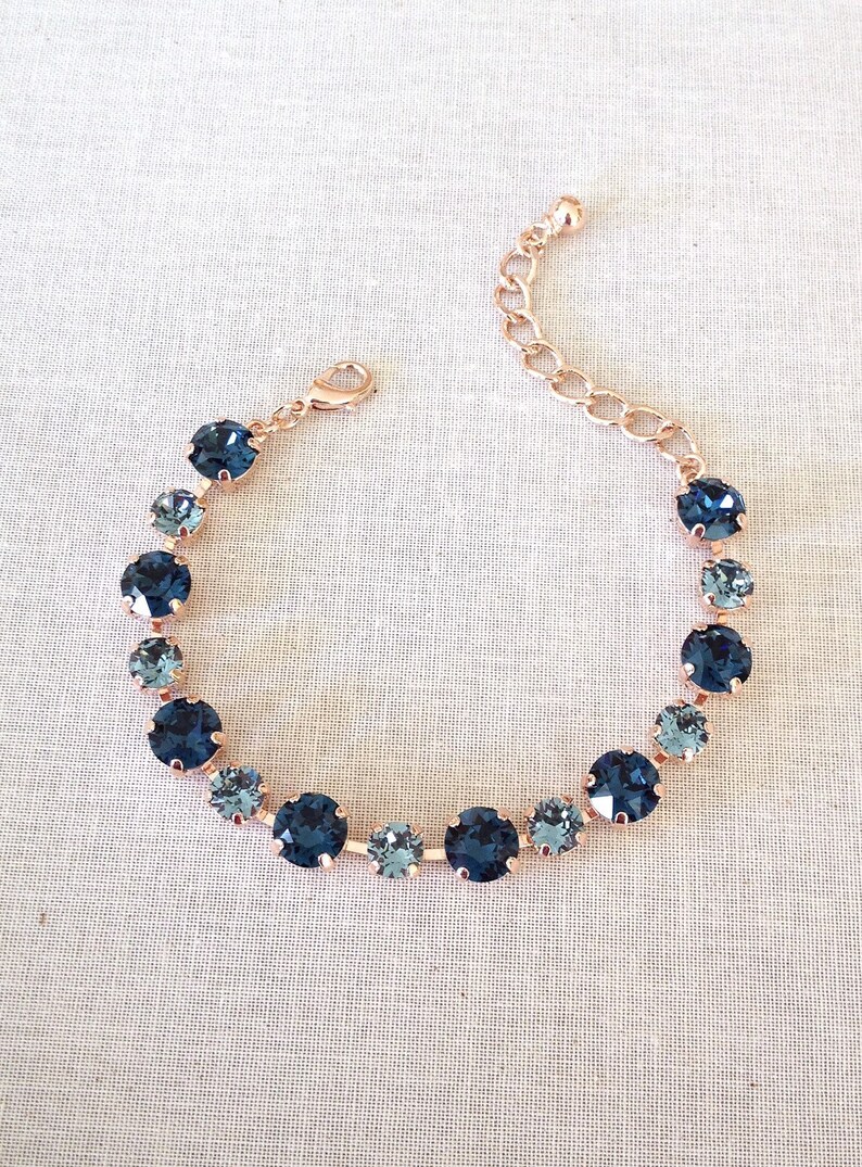 Navy Blue Steel Blue Crystal Bracelet Wedding Jewelry Tennis Etsy