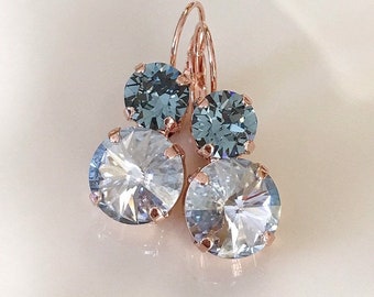 Dusty blue Steel blue earrings, light blue crystal earrings, something blue bridal earrings, bridesmaid gift, wedding jewelry, blue