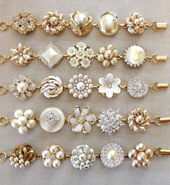 1 Vintage wedding bracelet, gold, pearl, rhinesto… - image 7