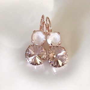 Morganite pink Ivory cream earrings, crystal earrings, blush bridal earrings, bridesmaid gift, wedding jewelry