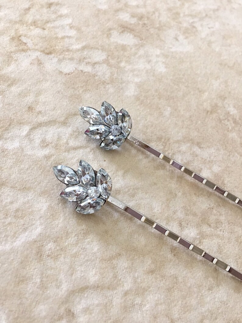 Pale Dusty Blue Crystal Leaf Hair Pins Rhinestone Leaf Bobby Etsy