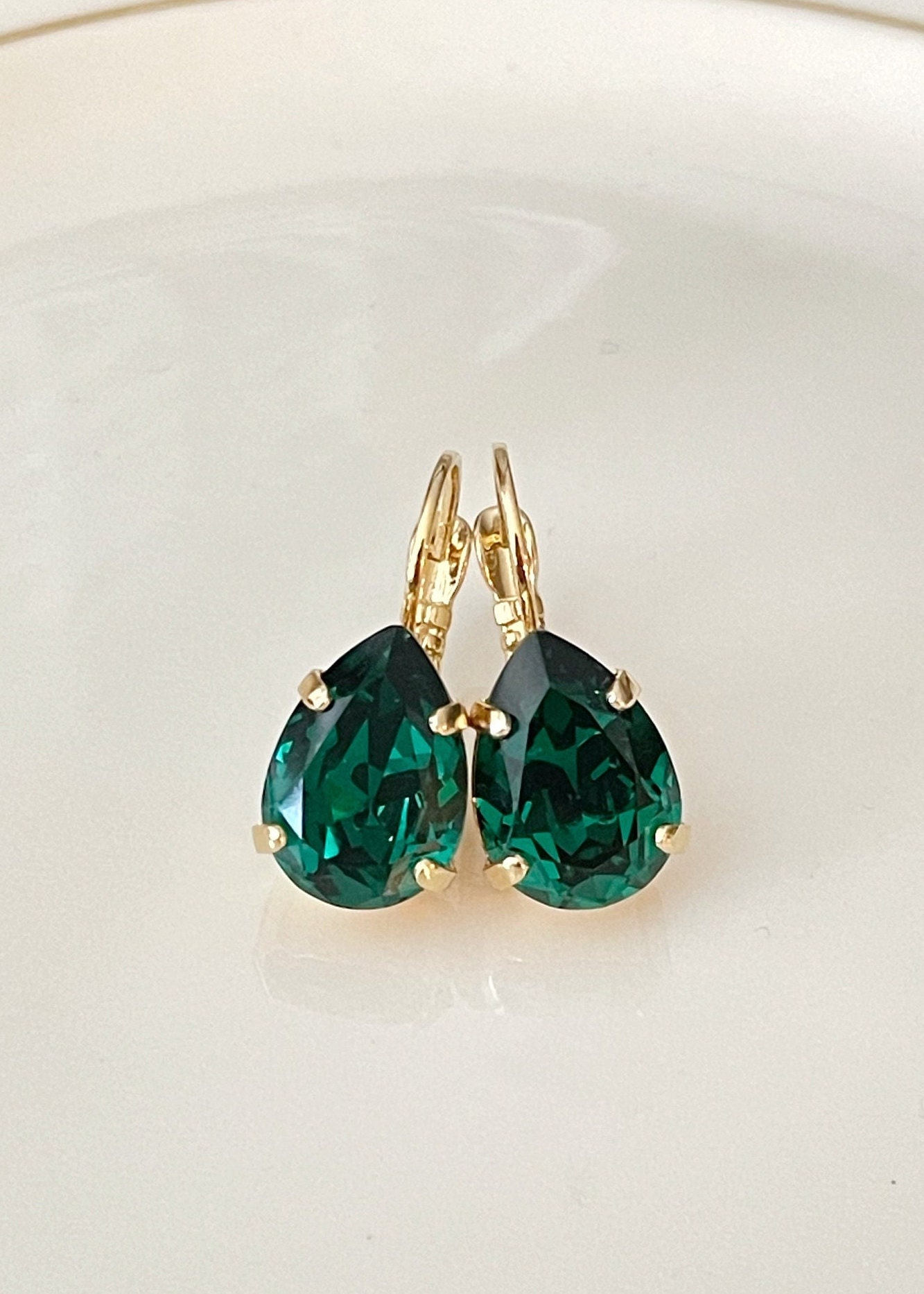 Buy Swarovski Emerald Green Crystal Teardrop Earrings, Rhinestone