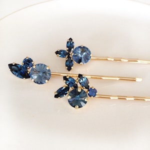 Something blue navy blue crystal hair pins, bridal hair accessories, bobby pins, bridesmaid gift, rhinestone bobby pins, hostess gift