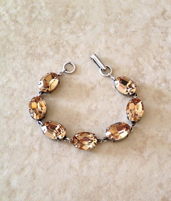 Light Colorado Topaz crystal bracelet, Bridal jewelry, champagne, silver, bridesmaid gift, oval, link bracelet, statement bracelet